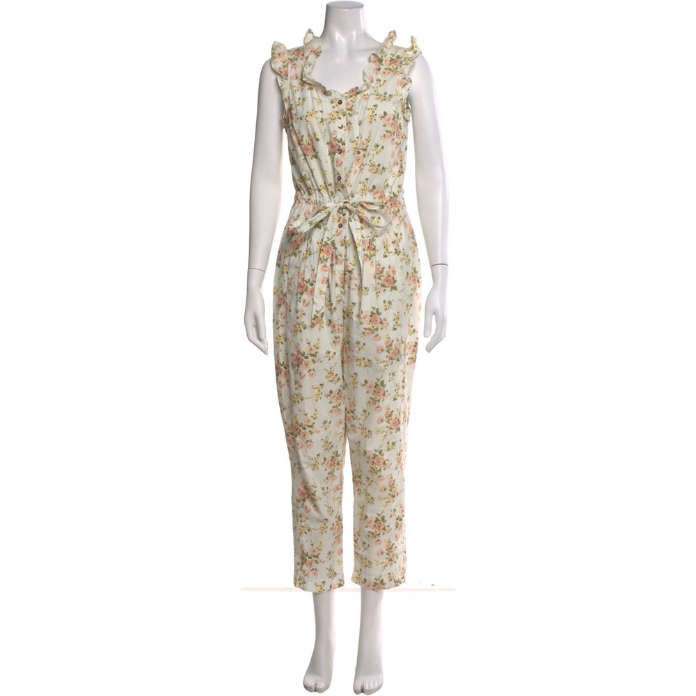 LA VIE REBECCA TAYLOR Romance Floral Jumpsuit Ruffle Tie Size Small